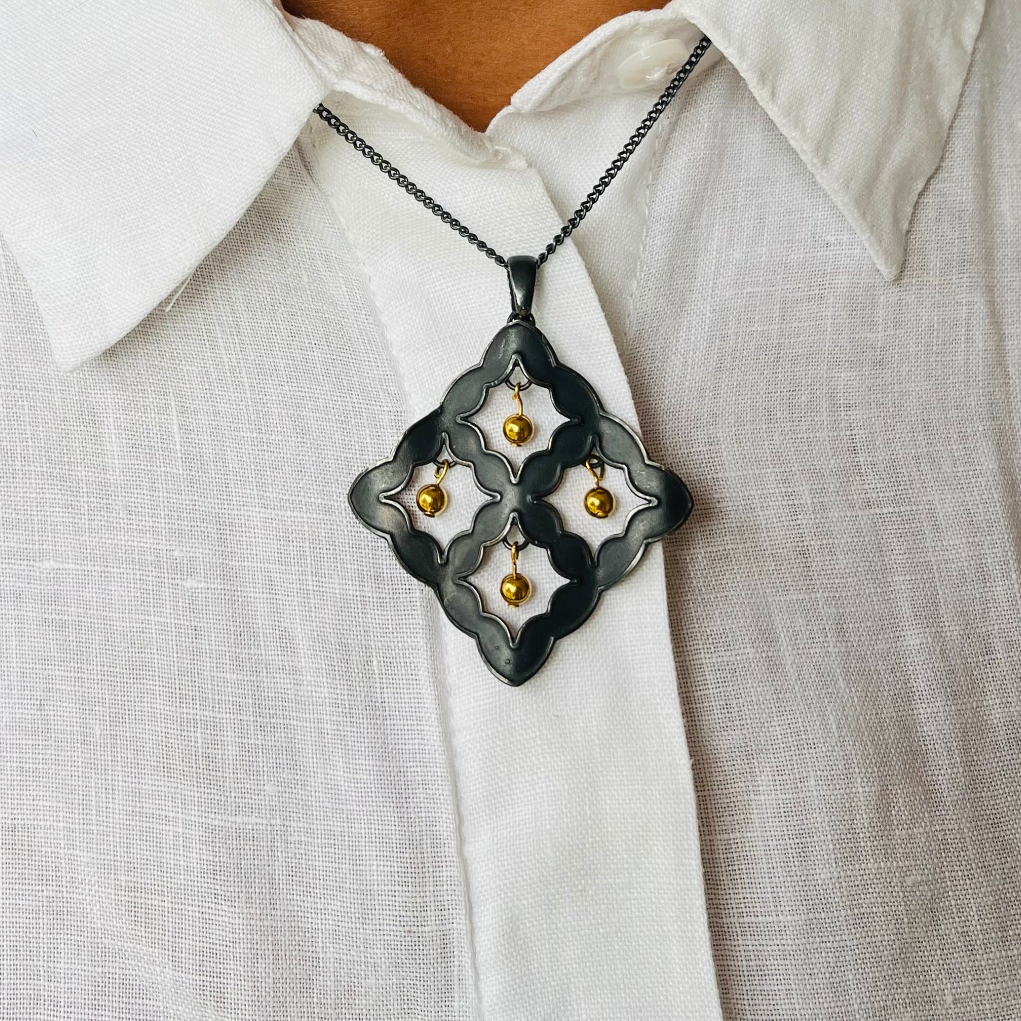 Dazzling Night Lattice Silver and Gold Necklace